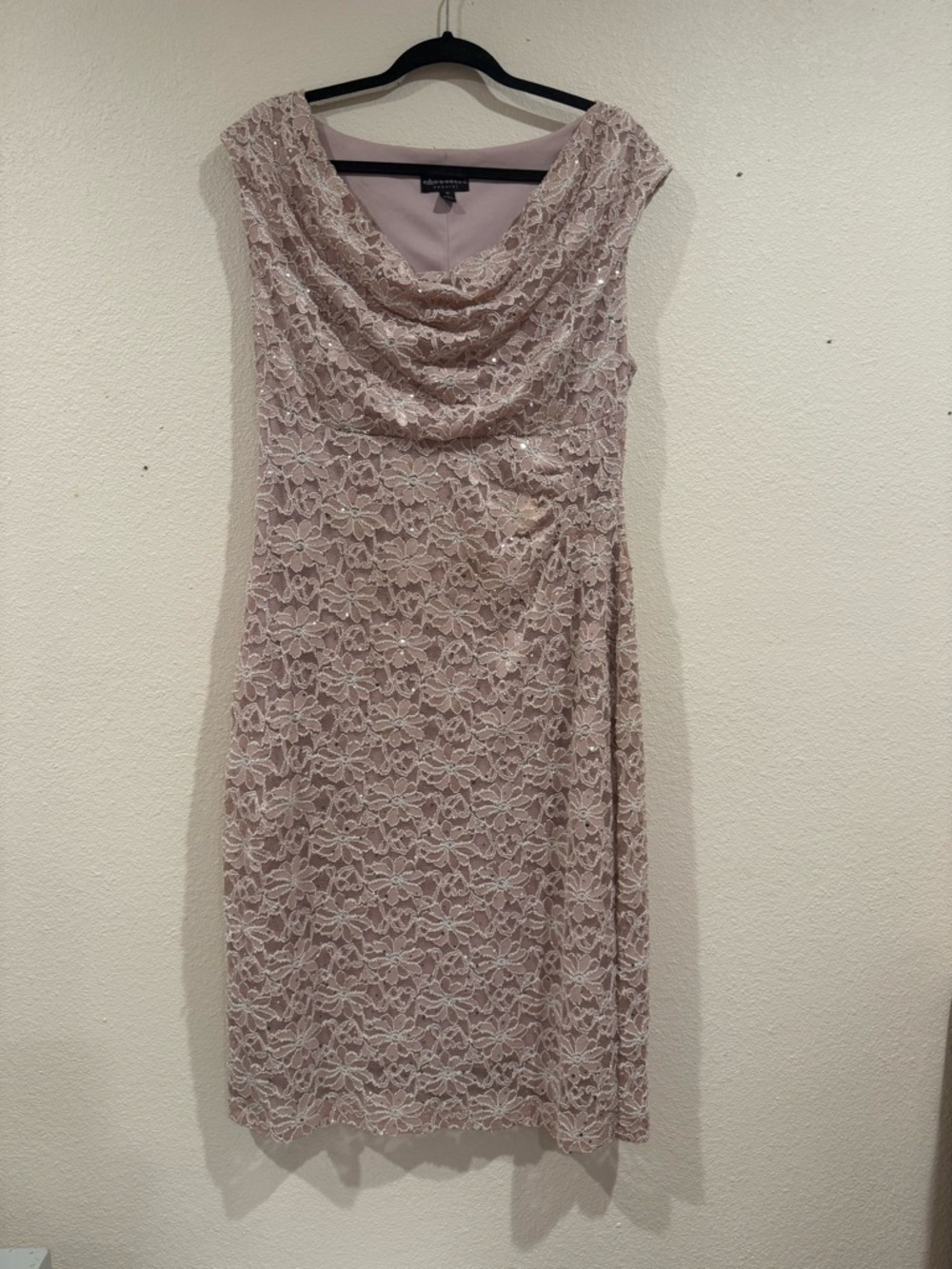 Adrianna Papell Blush Pink Lace Cowl-Neck Midi Dress